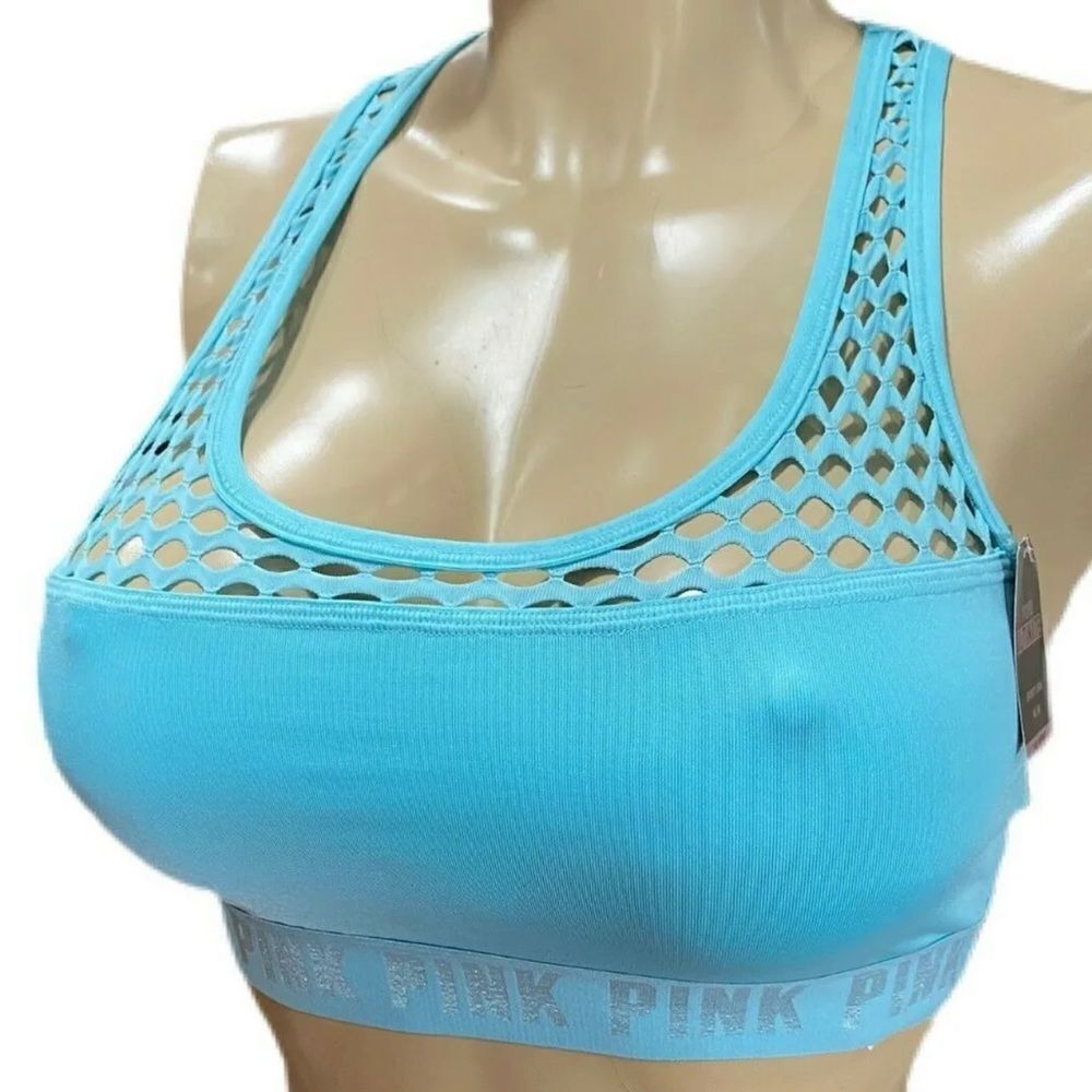 Victoria's Secret Pink Ultimate Mesh detail Unlined Sports Bra blue